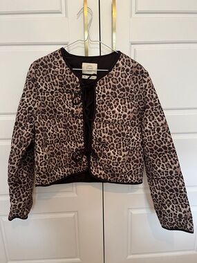 Leopard Print Tie Front Puffer Jacket